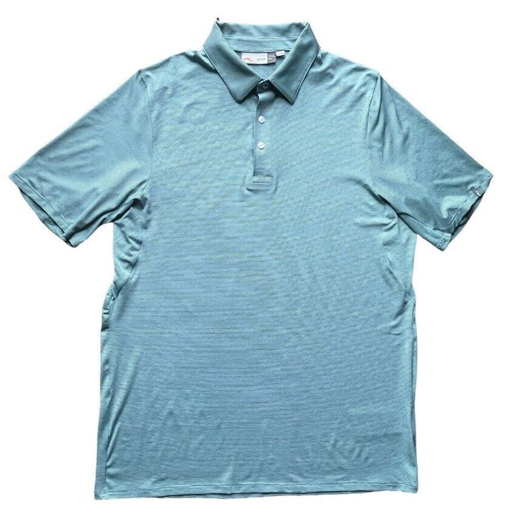Kjus Polo Shirt Mens Large/52 Teal Blue Golf Performance Stripes